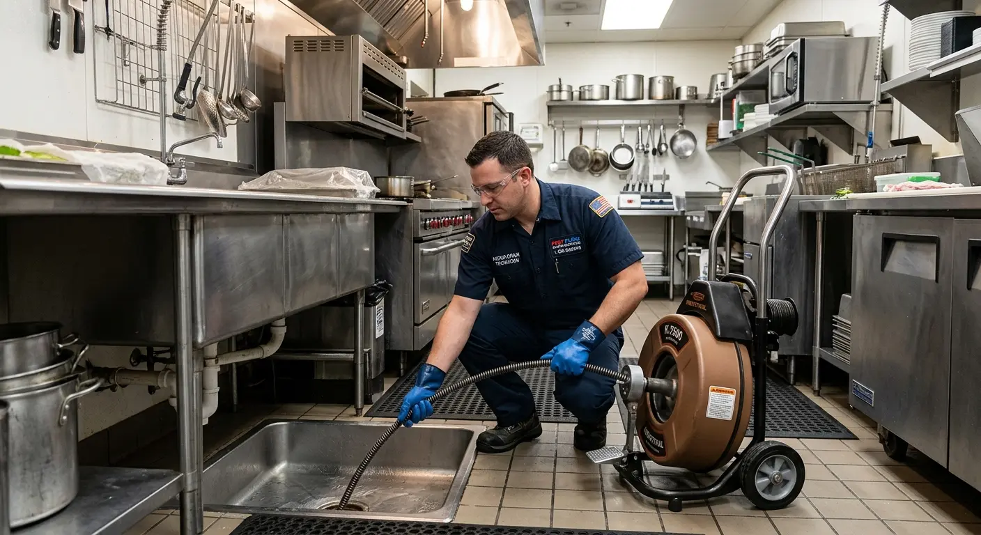 Commercial drain cleaning service in a restaurant kitchen in Winthrop Harbor